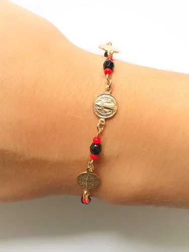 Vista 2 de Art Designs by AA Pulsera de cuentas de cristal de San Benito para mujer joyería de protección Metal