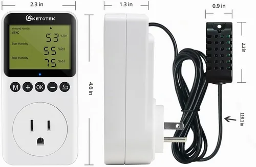 Vista 6 de KETOTEK Enchufe de salida digital de controlador de humedad con sonda de sensor, enchufe controlador de humidistato de 120 V para invernadero