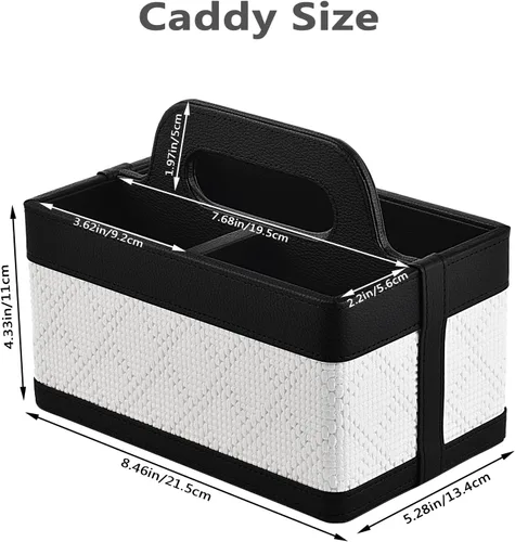 Vista 5 de Organizador de Escritorio Caddy con Asa - Soporte Portátil de Cuero PU para Control Remoto - Bolsa de Almacenamiento Tote para Mesita de Noche