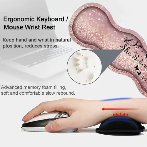 Vista 7 de Alfombrilla de mouse grande para juegos, reposamuñecas para teclado + almohadilla de muñeca para mouse + juego de posavasos extendido impermeable
