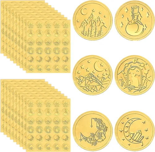 Vista 8 de Gersoniel 540 calcomanías de sellos de cera dorada para boda, sobre en relieve, lámina dorada, calcomanías de cera autoadhesivas para tarjetas