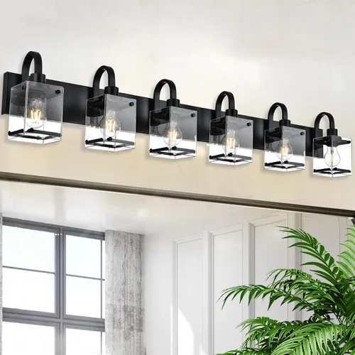 Vista 13 de Lámparas de tocador de baño de 3 luces, modernas luces de tocador con pantalla de vidrio transparente, lámpara de pared de níquel cepillado