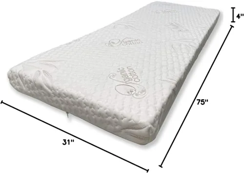 Vista 2 de Foamma - Colchón de espuma viscoelástica de gel de 3.9 in para cama plegable o cama de invitados, funda de algodón orgánico lavable, marco