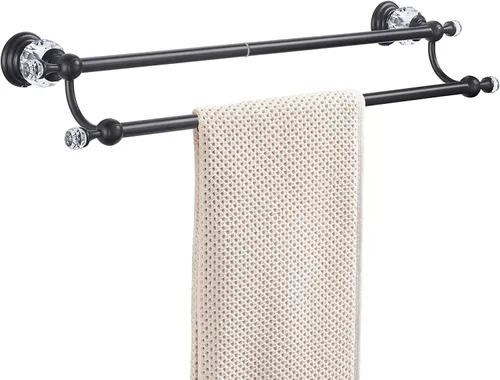 Vista 8 de WINCASE Toallero de cristal, toallero ajustable doble negro mate, colgador de toallas de baño, soporte para toallas montado en la pared