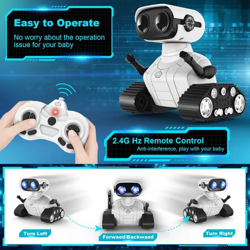 Vista 4 de Hamourd Juguetes robot para niños y niñas de 3 años, robots de control remoto recargables, robot emo con demostración automática, cabeza y brazos
