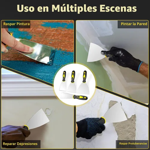 Vista 6 de Juego de 4 cuchillos de masilla (2, 3, 4, 5 pulgadas), raspador de pintura de acero inoxidable, herramienta de cuchillo para reparar paneles