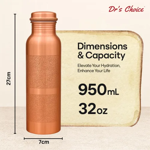 Vista 2 de Dr's Choice; By Copperking Botella de agua de cobre para beber 32 onzas Inspirado en ayurvédica, diseño martillado, ecológico, hombres y mujeres