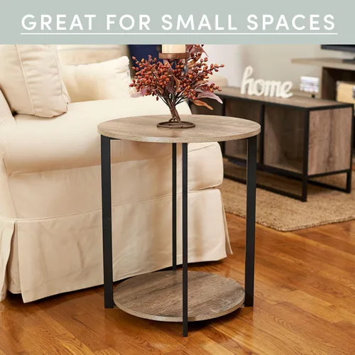 Vista 4 de Household Essentials Mesa auxiliar de madera con estante de almacenamiento Ashwood