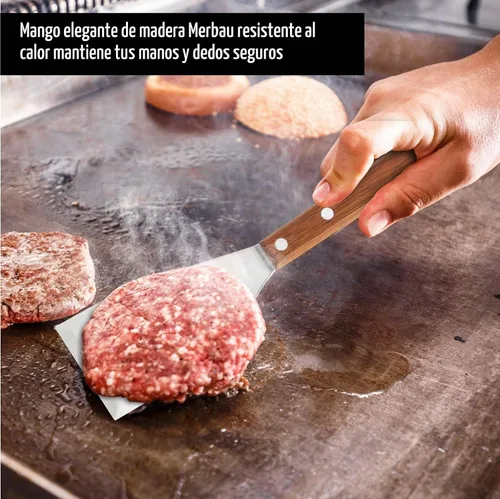 Vista 8 de Homi styles Espátula pequeña de metal con mango de madera Merbau Aleta de acero inoxidable resistente con bordes biselados Espátula pequeña