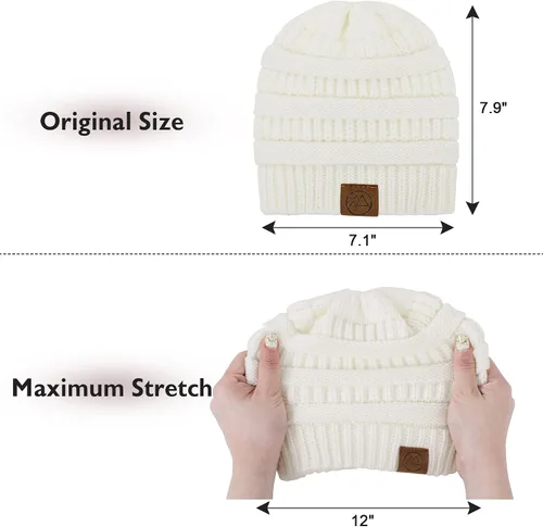Vista 4 de Zando Gorros de punto grueso con forro de satén para mujer, cálidos gorros de invierno para mujer