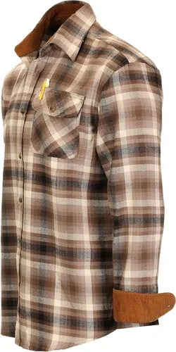Vista 3 de Gioberti - Camisa a cuadros de franela cepillada de 100% algodón con contraste de pana para hombre