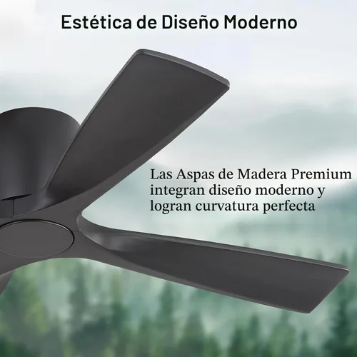 Vista 7 de WINGBO - Ventilador de techo sin luz - 48 pulgadas, ventilador de techo empotrado de madera sólida con control remoto, 4 aspas reversibles, motor DC