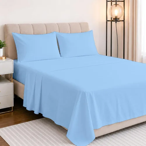 Vista 9 de NON Sticky cotton Juego de sábanas de 4 piezas con bolsillo extra profundo, 100% algodón egipcio, sábanas suaves y transpirables, se adapta a