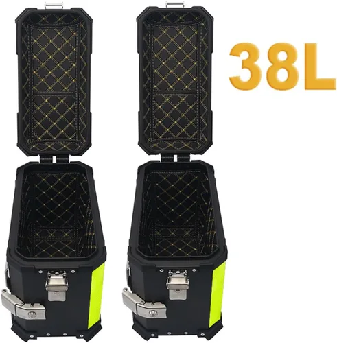 Vista 4 de Maletas laterales para motocicleta, 38L de motocicleta de lado duro, alforjas para maletero Tour, maletín lateral negro/plateado