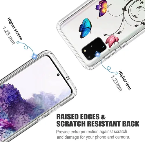 Vista 2 de Funda para Galaxy S20+ 5G/S20 Plus SM-G985 con protector de pantalla de vidrio templado, patrón de mariposa transparente de cuerpo completo, fundas