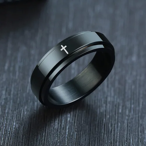 Vista 4 de VNOX Cross Christian Ring Stainless Steel Spinner Ring Rotatable Classic Cross Relieving Anxiety Ring for Men Women