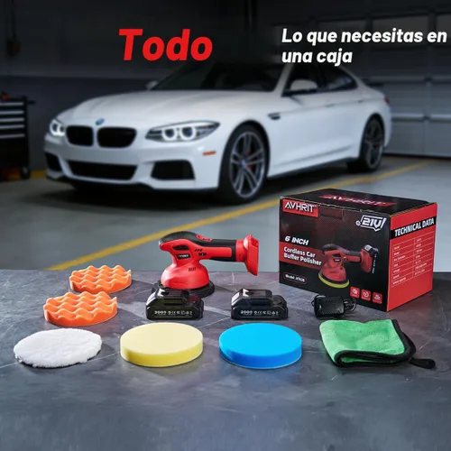 Vista 8 de Kit de pulidora de búfer de coche inalámbrica con 2 baterías de 2000mAh 21V, kit de pulidora y encerada de búfer de 6 pulgadas para coche con 6