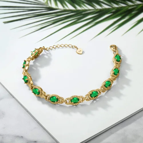 Vista 5 de Gem Stone King Oval Halo Gemstone Tennis Bracelet Nano Esmeralda