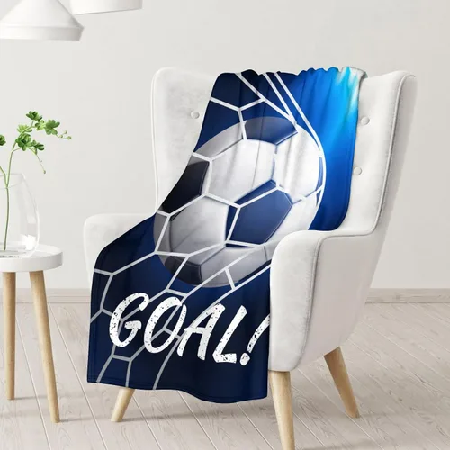 Vista 2 de Manta de fútbol para niños y niñas, tamaño regazo de 30 x 40 pulgadas, manta suave y acogedora, regalo para equipo de fútbol, manta deportiva azul