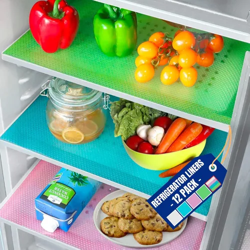 Vista 14 de Revestimientos para estantes de refrigerador (paquete de 8) de Linda’s Essentials - Forro para estantes o cajones sin adhesivo, alfombrillas