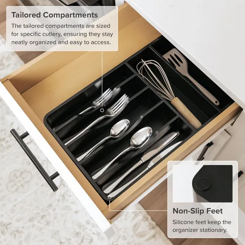 Vista 6 de Organizador de cubiertos KitchenEdge - Organizador para cubertería, cubiertos, y utensilios para cajones de cocina, ancho fijo de 10.5”, 7