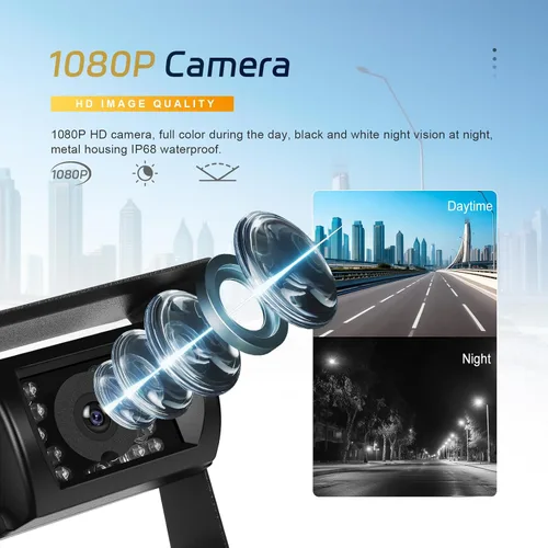 Vista 9 de CAMECHO Cámara de respaldo inalámbrica de 7 pulgadas para camión, monitor de cámara de visión trasera HD 1080P, cámara de visión nocturna de 18 LED