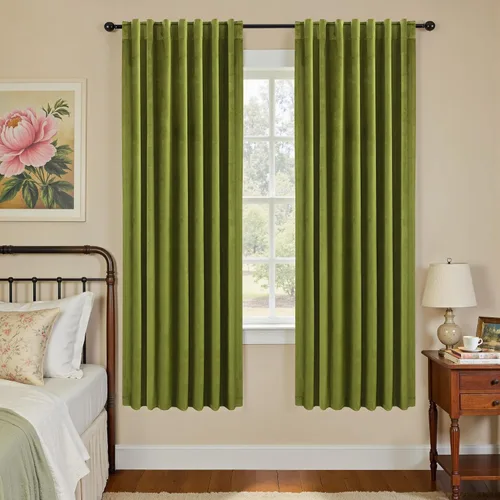 Vista 28 de Cortinas de terciopelo con trabilla trasera de 52 x 63 pulgadas de color naranja quemado de KOUFALL