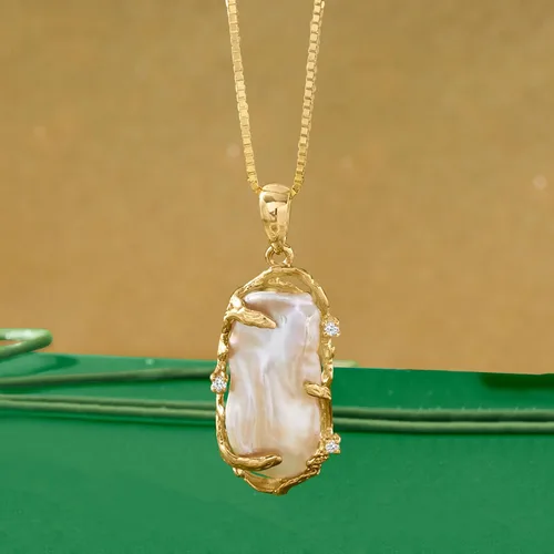 Vista 3 de Ross-Simons Colgante de perlas barrocas cultivadas de 0.315x0.787 in en oro amarillo de 14 quilates, Perla, No es una piedra preciosa Diamante
