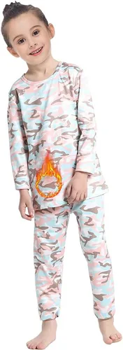 Vista 26 de MANCYFIT Conjunto de ropa interior térmica para niñas, con forro polar largo, capa base ultra suave Rosa bebé