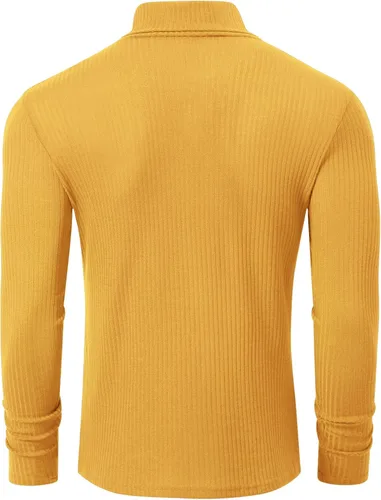 Vista 3 de TURETRENDY Camisetas elásticas para hombre, cuello alto, manga larga, de punto, casual, ajustadas, básicas