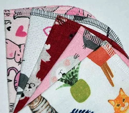 Vista 4 de 2 Ply Printed Flannel 8x8 Inches Set of 5 Little Wipes The Cats Meow- Proudly Made in the USA!