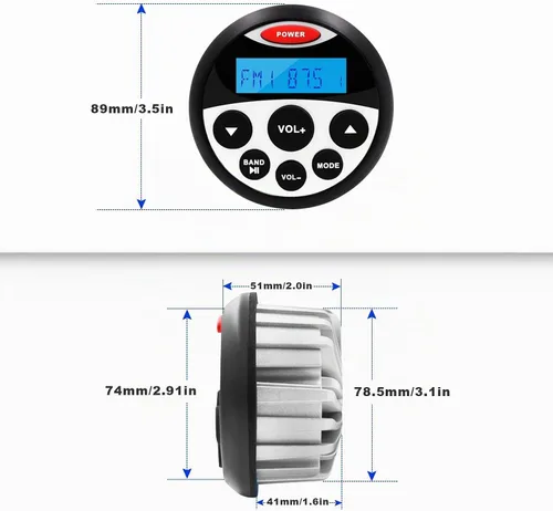 Vista 4 de Estéreo marino - Impermeable Bluetooth MP3 USB AM/FM Radio con 2 altavoces negros (304-4001B)