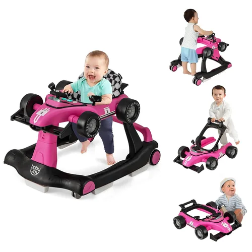 Vista 15 de BABY JOY Andador de bebé 4 en 1, Andador de actividad plegable con altura y velocidad ajustables, música, luces, antivuelco, andador de empuje