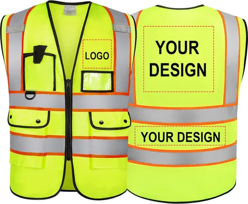 Vista 29 de Chaleco Reflectante Clase 2 de Seguridad ANSI con Bolsillos y Cremallera de Alta Visibilidad Uniforme de Construcción K-verde-1pack-custom
