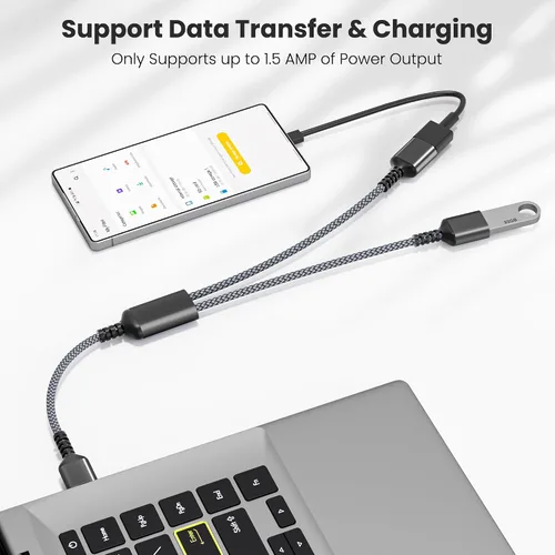 Vista 2 de Basesailor Divisor USB de 1 en 2 salidas de 1 pie, adaptador de extensión de cable Y macho a doble hembra, hub extensor de puerto A dual, cargador
