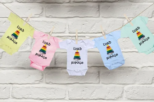 Vista 3 de El señor de los anillos - Lindo mameluco y babero con estampado personalizado para bebé