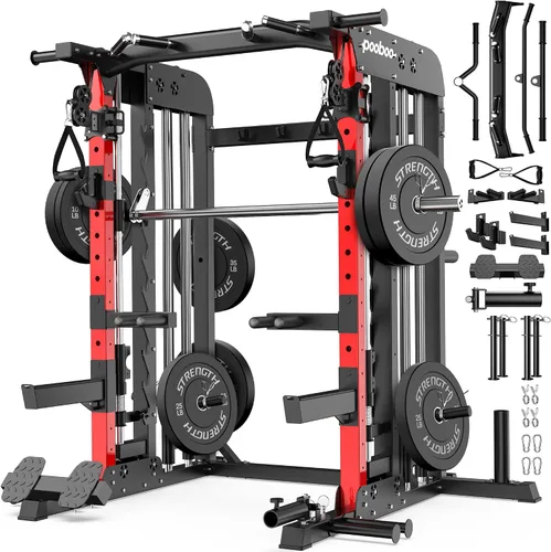 Vista 13 de pooboo Máquina Smith Power Cage con sistema de cable para sentadillas