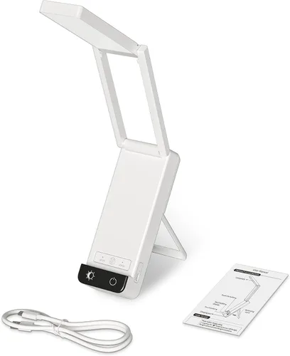 Vista 8 de EZVALO Lámpara de escritorio recargable, batería de 6000 mAh, lámpara de mesa inalámbrica para lectura de libros, mini lámparas plegables y Blanco