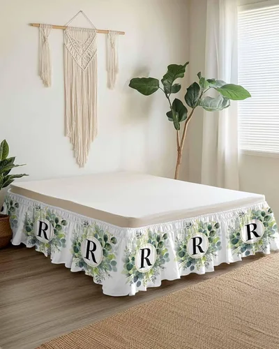Vista 9 de Falda de cama bohemia tamaño Queen de 16 pulgadas de caída, ajustable y elástica, plisada, con volantes de lujo para cama individual, matrimonial