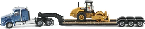 Vista 10 de Diecast Masters 1/87 Caterpillar CT660 Cabina Diurna con Remolque Lowboy y Excavadora Hidráulica 315C L 84415
