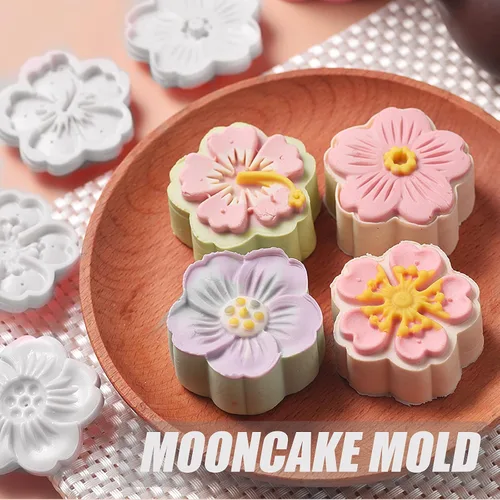 Vista 3 de Potente molde para pastel de luna 1.76 oz-4pcs flor de prensa blanca