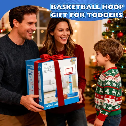 Vista 7 de Aro de baloncesto para niños pequeños de interior para edades 1, 2 y 3 años, aro de baloncesto ajustable para niños, mini aro de baloncesto con 3