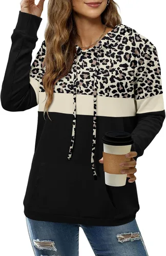 Vista 2 de Angerella - Suéteres con capucha para mujer, diseño con estampado de camuflaje y leopardo, con cordón ajustable y bolsillo