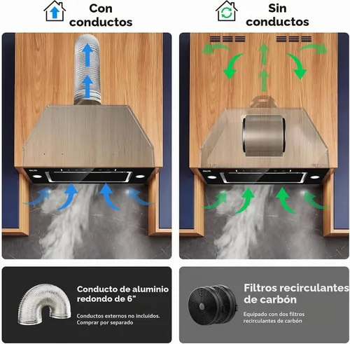 Vista 5 de Campana extractora de 30 pulgadas, campana extractora negra