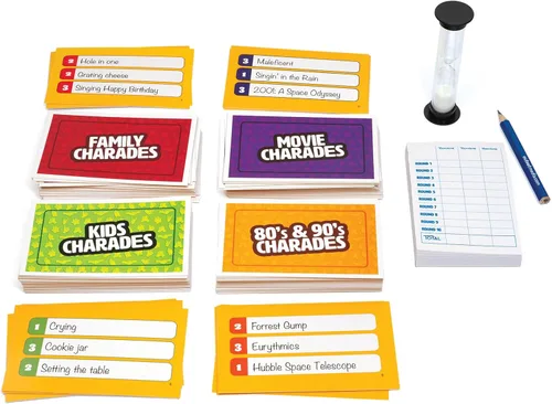 Vista 3 de Outset Media Juego de charadas familiares; 4 juegos en 1 caja. Incluye película, 80's 90's, Kids, Trivia familiar para 2 o más jugadores, a partir