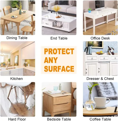 Vista 5 de PoPoTo Protector de plástico transparente de 8 x 36 pulgadas para mesa de comedor, tapete de escritorio de oficina, 0.059 in de grosor, rectangular