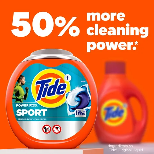 Vista 7 de Tide Power Pods - Cápsulas de detergente para ropa deportiva, 18 unidades, avanzado para sudor + combatiente de manchas