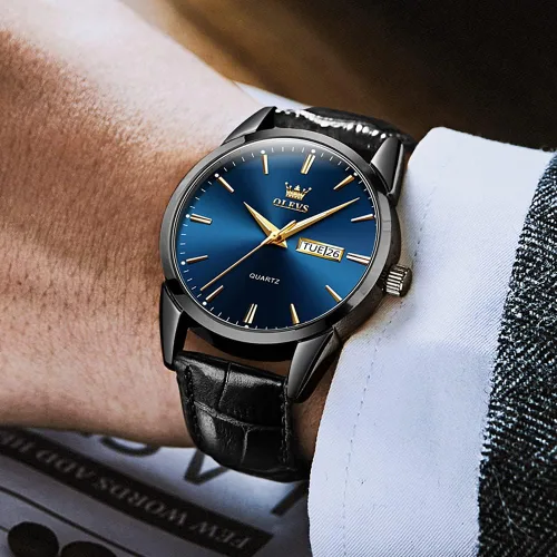 Vista 9 de OLEVS Amazon Watches, reloj de cuero marrón para hombre, reloj de fecha para hombre, reloj luminoso para hombre, reloj de vestir para hombre, reloj