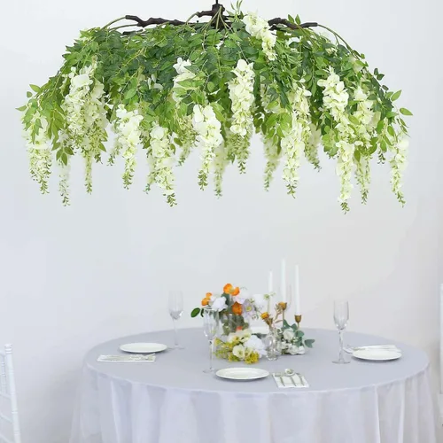 Vista 9 de Efavormart 140 cm Crema Artificial de Seda Glicinia Vid Colgante Dosel Redondo, Guirnalda de Flor Candelabro con Ramas Intercambiables