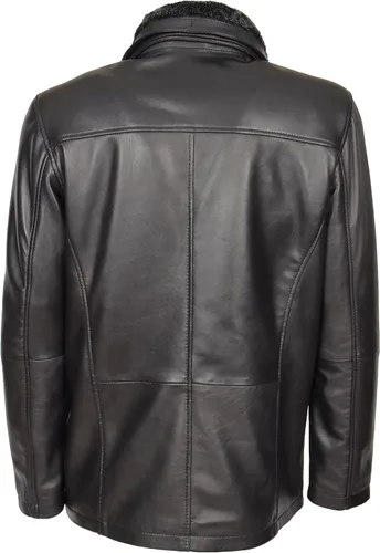 Vista 2 de Chaqueta de cuero real para hombre negro extraíble cuello hasta la cadera - William